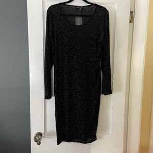 Black velour detailed leopard print dress